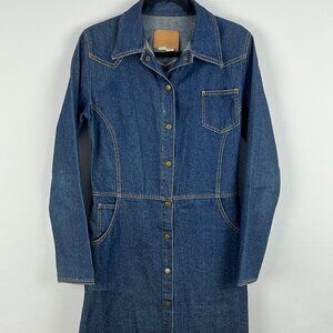 Zara TRF Jeans Shirt Dress Size M Blue Long Sleeve Button Up Pockets Cotton